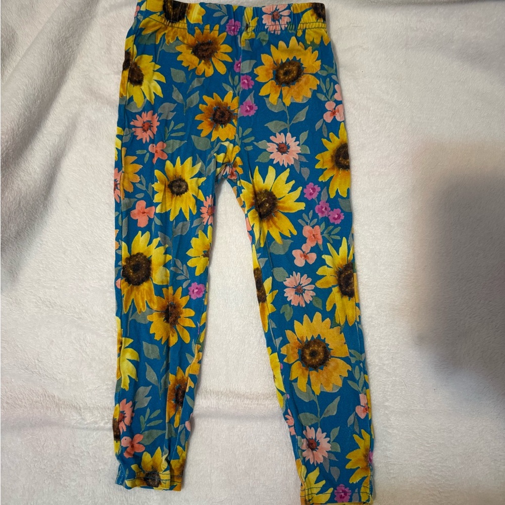 Little Sleepies Sunflower and Floral Kids Leggings - Blue and Yellow